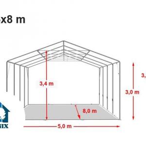 Professzionális ponyva csarnok raktársátor 5x8m oldalmagasság 3,00 m ponyva tűzálló PVC szürke