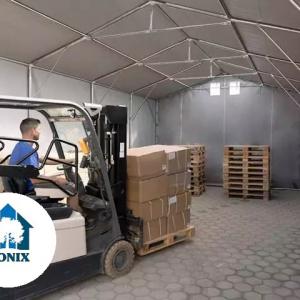 Professzionális ponyva csarnok raktársátor 6x12m oldalmagasság 4,00m ponyva lángálló PVC szürke