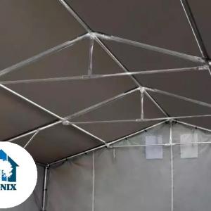 Professzionális ponyva csarnok raktársátor 6x12m oldalmagasság 4,00m ponyva lángálló PVC szürke