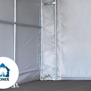 Professzionális ponyva csarnok raktársátor 8x12 m  kapu 4x3,4 m ponyva lángálló PVC  szürke statikai csomaggal