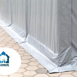 Professzionális ponyva csarnok raktársátor 8x12 m  kapu 4x3,4 m ponyva lángálló PVC  szürke statikai csomaggal