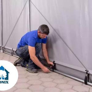 Professzionális ponyva csarnok raktársátor 8x12m oldalmagasság 4,0 m ponyva lángálló PVC felhúzható kapuval
