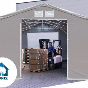 Professzionális ponyva csarnok raktársátor 8x16m oldalmagasság 4,00m tolóajtóval, ponyva lángálló ponyva  szürke (128m2)