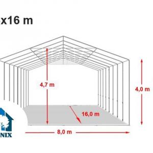 Professzionális ponyva csarnok raktársátor 8x16m oldalmagasság 4,00m tolóajtóval, ponyva lángálló ponyva  szürke (128m2)