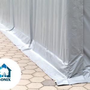 Professzionális ponyva csarnok raktársátor 8x16m oldalmagasság 4,00m tolóajtóval, ponyva lángálló ponyva  szürke (128m2)