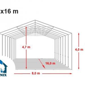 Professzionális ponyva csarnok raktársátor 8x16m oldalmagasság 4,00m tolóajtóval, ponyva tűzálló ponyva  szürke (128m2)