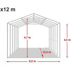 Professzionális ponyva csarnok  raktársátor, ipari sátor  8x12m oldalmagasság 4,00m felhúzható kapuval ponyva PVC szürke