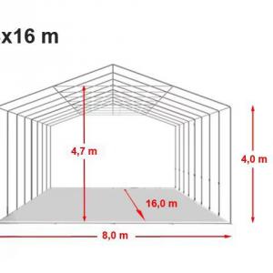 Professzionális ponyva csarnok  raktársátor, ipari sátor  8x16m oldalmagasság 4,00m felhúzható kapuval, tetőablakkal, ponyva lángálló  PVC szürke