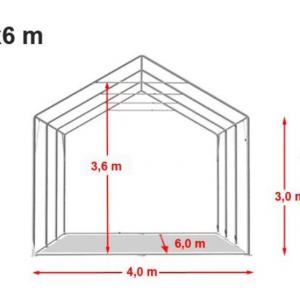 Professzionális ponyvacsarnok raktársátor 4×6 m, 24 m², 3,00 m oldalmagassággal, felhúzható és cipzáras kapuval, PVC ponyvával és teljesen horganyzott acélvázzal – szürke