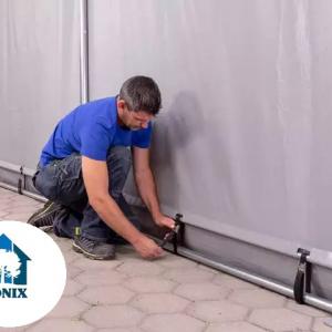 Professzionális ponyvacsarnok raktársátor 4×6 m, 24 m², 3,00 m oldalmagassággal, lángálló PRIMEtex PVC ponyvával, felhúzható kapuval és teljesen horganyzott acélvázzal – szürke