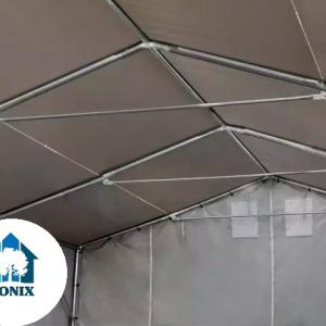 Professzionális ponyvacsarnok raktársátor 4×6 m, 24 m², 3,00 m oldalmagassággal, lángálló PRIMEtex PVC ponyvával, két cipzáras kapuval és teljesen horganyzott acélvázzal – szürke