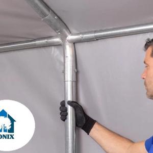 Professzionális ponyvacsarnok raktársátor 4×6 m, 24 m², 3,00 m oldalmagassággal, lángálló PRIMEtex PVC ponyvával, két cipzáras kapuval és teljesen horganyzott acélvázzal – szürke