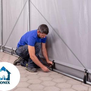 Professzionális ponyvacsarnok raktársátor 5 × 10 m, 50 m² alapterülettel, 4,00 m oldalmagassággal, két standard cipzáras bejárattal szürke, lángálló PRIMEtex ponyvával