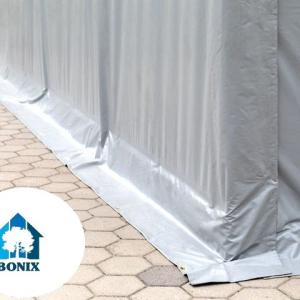 Professzionális ponyvacsarnok raktársátor 5 × 10 m, 50 m² alapterülettel, 4,00 m oldalmagassággal, két standard cipzáras bejárattal szürke, lángálló PRIMEtex ponyvával