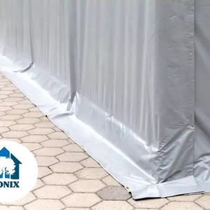 Professzionális ponyvacsarnok raktársátor 5×10 m, 50 m², 3,00 m oldalmagassággal, két cipzáras kapuval, PVC ponyvával és teljesen horganyzott acélvázzal – szürke
