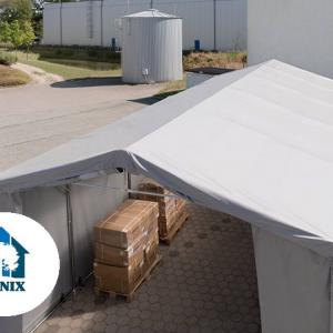 Professzionális ponyvacsarnok raktársátor 5×10 m, 50 m², 3,00 m oldalmagassággal, PVC ponyvával, két cipzáras kapuval és teljesen horganyzott acélvázzal – szürke