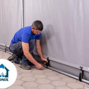 Professzionális ponyvacsarnok raktársátor 5×8 m, 40 m², 3,00 m oldalmagassággal, lángálló PRIMEtex PVC ponyvával, két cipzáras kapuval és teljesen horganyzott acélvázzal – szürke
