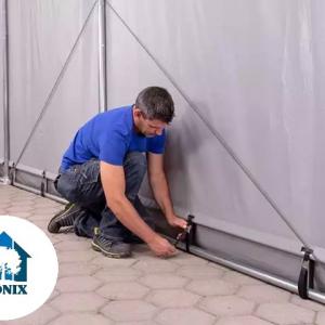 Professzionális ponyvacsarnok raktársátor 6 × 12 m, 72 m² alapterülettel, 4,00 m oldalmagassággal, két cipzáras bejárattal, szürke PVC ponyvával