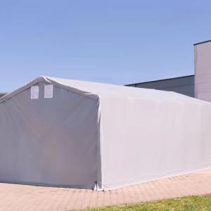 Professzionális ponyvacsarnok raktársátor 6×16 m, 96 m², 3,00 m oldalmagassággal, két standard cipzáras kapuval, PVC ponyvával és teljesen horganyzott acélvázzal