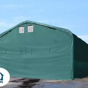 Professzionális ponyvacsarnok raktársátor  6x12m  bejárat 4,1x2,9 m ponyva lángálló PVC zöld