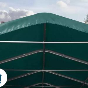 Professzionális ponyvacsarnok raktársátor  6x12m  bejárat 4,1x2,9 m ponyva lángálló PVC zöld