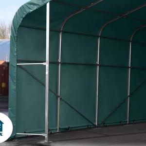 Professzionális ponyvacsarnok raktársátor  6x12m  bejárat 4,1x2,9 m ponyva lángálló PVC zöld
