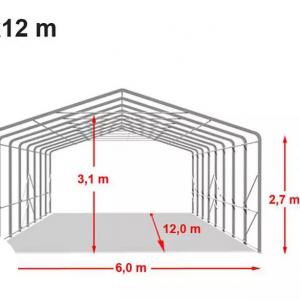 Professzionális ponyvacsarnok raktársátor  6x12m  bejárat 4,1x2,9 m ponyva tűzálló PVC zöld