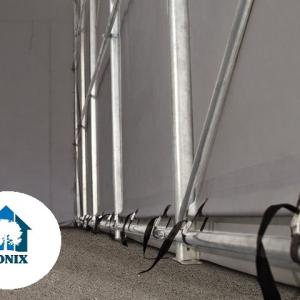 Professzionális ponyvacsarnok raktársátor  8x24m raktársátor bejárat 4,0x3,6 m  ponyva PVC szürke