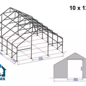 Professzionális ponyvacsarnok raktársátor, csarnoksátor 10x12m  bejárat 4x4m, ponyva tűzálló  PVC