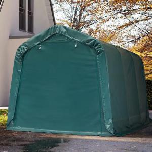 Professzionális ponyvagarázs, mobilgarázs 2,4 × 3,6 m – 8,64 m², sötétzöld PVC ponyvával, padlókerettel és horganyzott acélszerkezettel