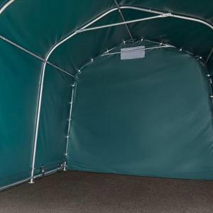 Professzionális ponyvagarázs, mobilgarázs 2,4 × 3,6 m – 8,64 m², sötétzöld PVC ponyvával, padlókerettel és horganyzott acélszerkezettel