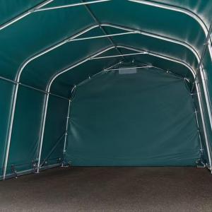 Professzionális ponyvagarázs, mobilgarázs 3,3 × 4,8 m – 15,84 m², sötétzöld PVC ponyvával, padlóvázzal és horganyzott acélszerkezettel
