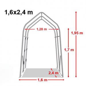 Professzionális ponyvagarázs, mobilgarázs, motorgarázs 1,6 × 2,4 m – 3,84 m², szürke PVC ponyvával és horganyzott acélszerkezettel