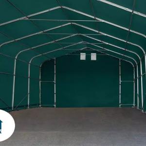 Professzionális Ponyvagarázs, sátorgarázs 6x6 m ponyva PVC  kapu mérete 4,1x2,9 m zöld