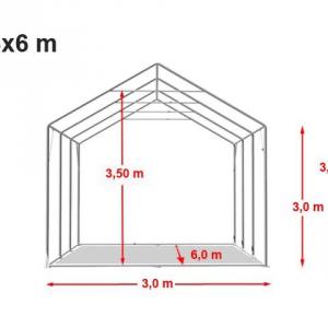 Professzionális PVC ponyvacsarnok raktársátor 3×6 m, 18 m², 3,00 m oldalmagassággal, két cipzáras kapuval és teljesen horganyzott acélvázzal
