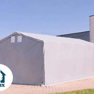 Professzionális PVC ponyvacsarnok raktársátor 4×10 m, 40 m², 3,00 m oldalmagassággal, két cipzáras kapuval és teljesen horganyzott acélvázzal – szürke