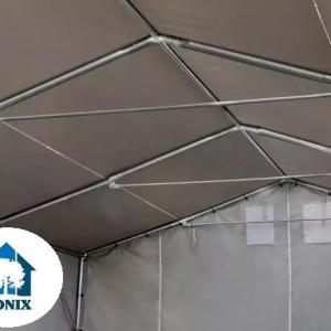 Professzionális PVC ponyvacsarnok raktársátor 4×10 m, 40 m², 3,00 m oldalmagassággal, két cipzáras kapuval és teljesen horganyzott acélvázzal – szürke