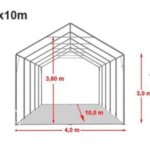 Professzionális PVC ponyvacsarnok raktársátor 4×10 m, 40 m², 3,00 m oldalmagassággal, két cipzáras kapuval és teljesen horganyzott acélvázzal – szürke