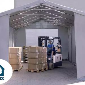 Professzionális PVC ponyvacsarnok raktársátor 4×6 m, 24 m², 3,00 m oldalmagassággal, cipzáras kapuval és teljesen horganyzott acélvázzal