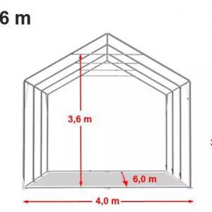 Professzionális PVC ponyvacsarnok raktársátor 4×6 m, 24 m², 3,00 m oldalmagassággal, cipzáras kapuval és teljesen horganyzott acélvázzal