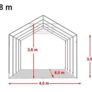 Professzionális PVC ponyvacsarnok raktársátor 4×8 m, 32 m², 3,00 m oldalmagassággal, cipzáras kapuval és teljesen horganyzott acélvázzal – szürke