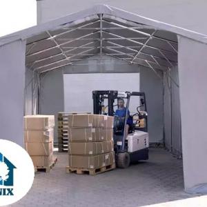 Professzionális PVC ponyvacsarnok raktársátor 6×10 m, 60 m², 3,00 m oldalmagassággal, cipzáras kapuval és teljesen horganyzott acélvázzal – szürke