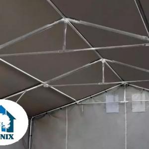 Professzionális PVC ponyvacsarnok raktársátor 6×10 m, 60 m², 3,00 m oldalmagassággal, cipzáras kapuval és teljesen horganyzott acélvázzal – szürke