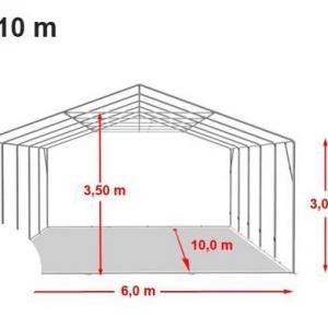 Professzionális PVC ponyvacsarnok raktársátor 6×10 m, 60 m², 3,00 m oldalmagassággal, cipzáras kapuval és teljesen horganyzott acélvázzal – szürke