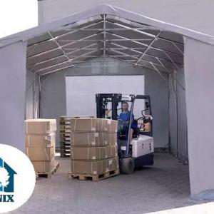 Professzionális PVC ponyvacsarnok raktársátor 6×12 m, 72 m², 3,00 m oldalmagassággal, teljesen horganyzott acélvázzal, padlókerettel – szürke
