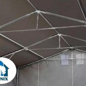 Professzionális PVC ponyvacsarnok raktársátor 6×12 m, 72 m², 3,00 m oldalmagassággal, teljesen horganyzott acélvázzal, padlókerettel – szürke