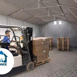 Professzionális PVC ponyvacsarnok raktársátor, ipari sátor 6×6 m, 36 m², 3,00 m oldalmagassággal, két cipzáras kapuval és teljesen horganyzott acélvázzal – szürke