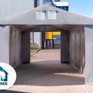 Professzionális raktársátor 4x10 m oldalmagasság 3,00m standard bejárat,  ponyva PVC  szürke