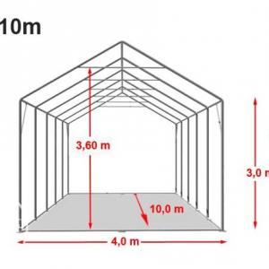 Professzionális raktársátor 4x10 m oldalmagasság 3,00m standard bejárat,  ponyva PVC szürke