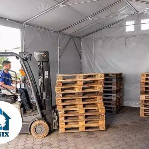 Professzionális raktársátor 4x6m oldalmagasság 3,00 m standard ajtó, ponyva PVC  szürke